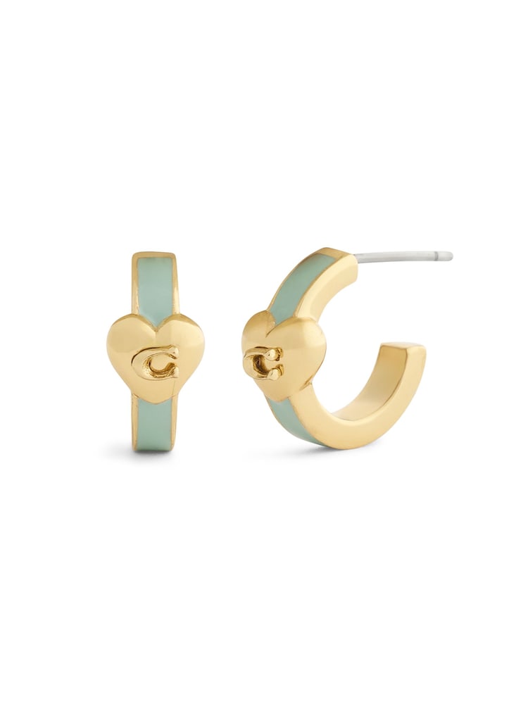 COACH Gold Coach Signature C Heart Enamel Huggie Earrings - Image 1 of 4