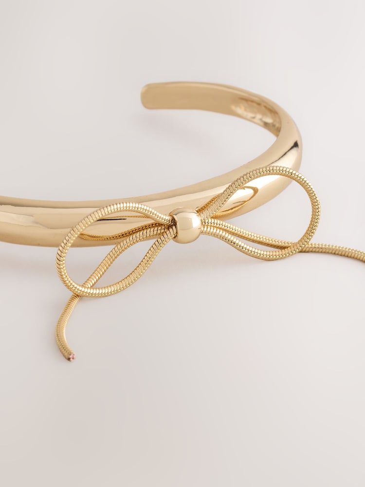 Gold Tone Bow Cuff Bracelet - Image 2 of 3