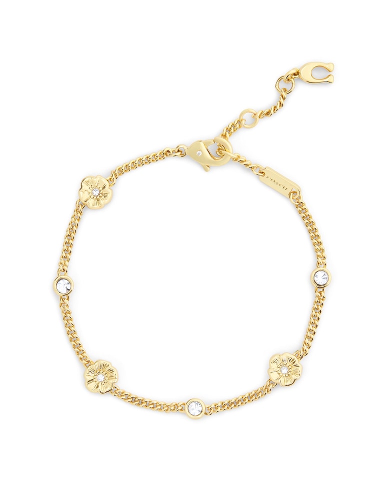 COACH Gold Tone Signature Tea Rose Strand Bracelet - Image 2 of 4 COACH Gold Tone Signature Tea Rose Strand Bracelet - Image 2 of 4