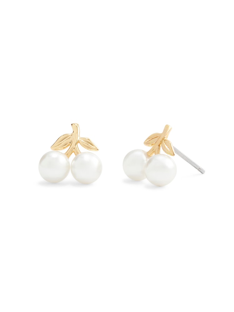 COACH Gold Tone Pearl Cherry Stud Earrings - Image 1 of 3 COACH Gold Tone Pearl Cherry Stud Earrings - Image 1 of 3