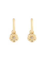 COACH Gold Tone Signature Tea Rose Charm Huggie Earrings - Image 3 of 3