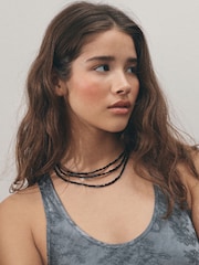 Black Sparkle Bead 3 Layer Necklace - Image 1 of 2
