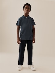 Blue Texture Zip Neck Short Sleeve Polo Shirt (3-16yrs) - Image 2 of 4