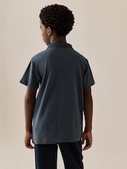 Blue Texture Zip Neck Short Sleeve Polo Shirt (3-16yrs) - Image 3 of 4