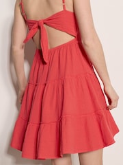 Apricot Pink Bow Back Crochet Cami Mini Dress - Image 4 of 5