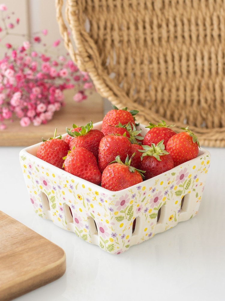 Something Different White Daisy & Duck Print Ceramic Berry Basket - Image 1 of 4
