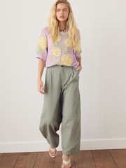 Purple/Yellow Multi Floral Crochet Short Sleeve Crew Neck T-Shirt - Image 2 of 5