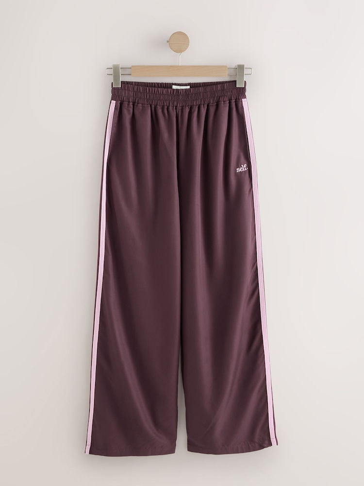 self. Berry Brown Wide Leg Viscose Blend Track Trousers With Side Stripe - Image 1 of 3