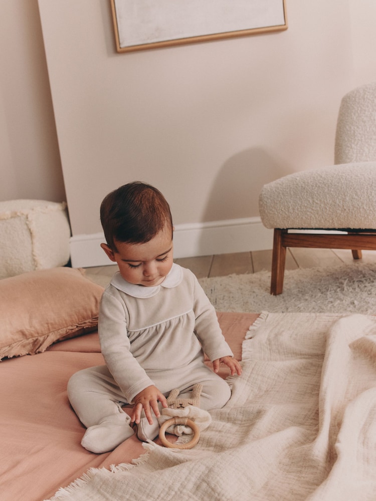 Neutral Collared Baby Sleepsuit (0-2yrs) - Image 1 of 7 Neutral Collared Baby Sleepsuit (0-2yrs) - Image 1 of 7