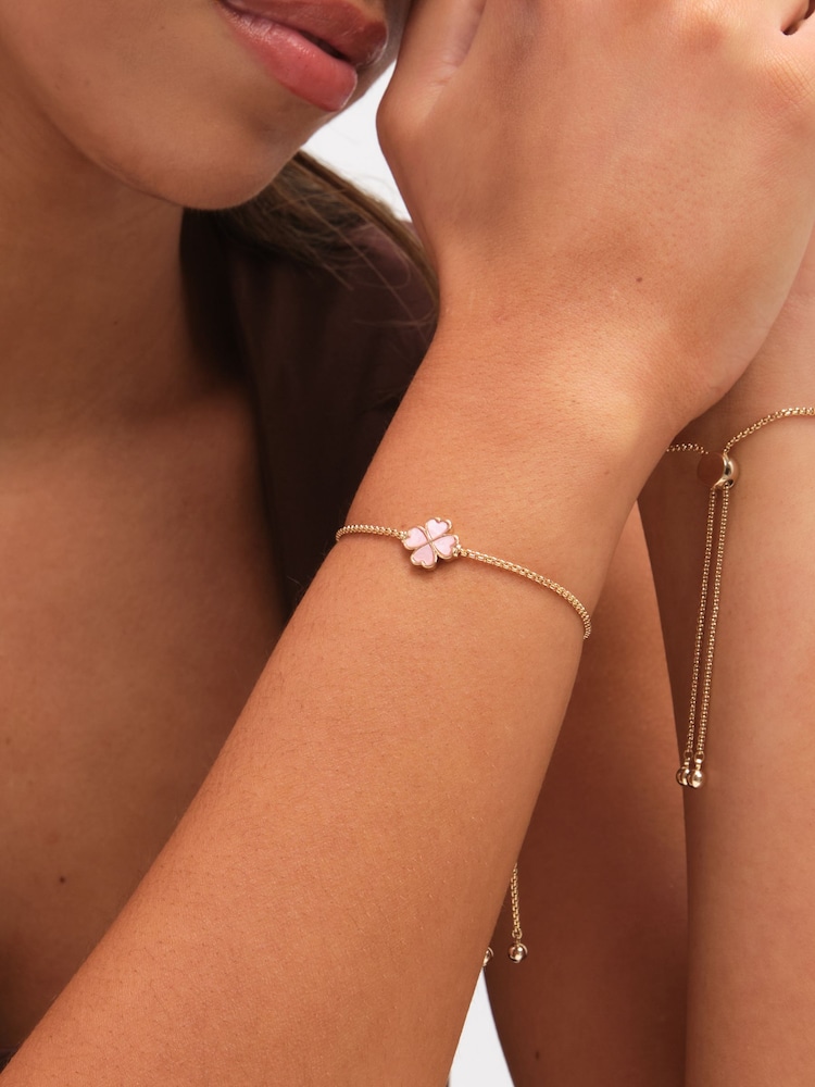 Jon Richard Pink Gold Tone Enamel Heart Clover Toggle Bracelet - Image 3 of 3 Jon Richard Pink Gold Tone Enamel Heart Clover Toggle Bracelet - Image 3 of 3