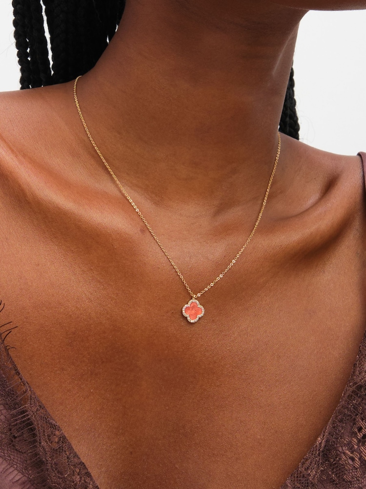 Jon Richard Coral Gold Tone Clover Pendant Necklace - Image 1 of 2 Jon Richard Coral Gold Tone Clover Pendant Necklace - Image 1 of 2