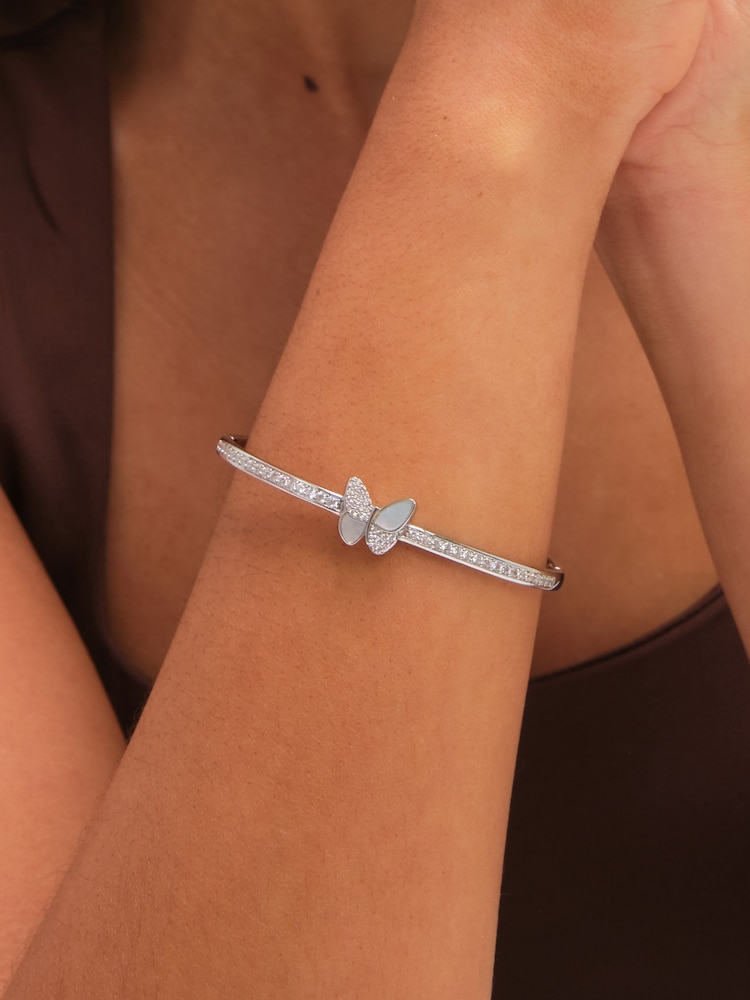 Jon Richard Silver Tone Pave and Mother of Pearl Butterfly Bangle - Image 3 of 3