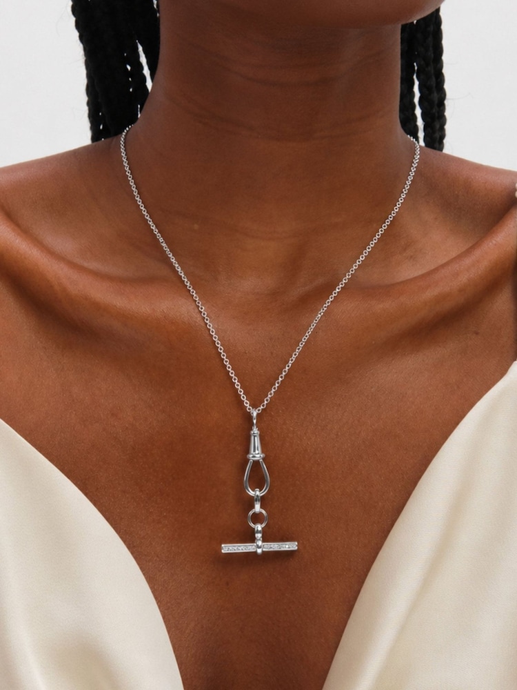 Jon Richard Silver Tone Pave T Bar Necklace - Image 2 of 2 Jon Richard Silver Tone Pave T Bar Necklace - Image 2 of 2