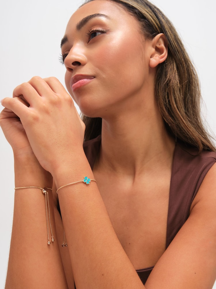 Jon Richard Gold Tone Turquoise Enamel Heart Clover Toggle Bracelet - Image 2 of 3