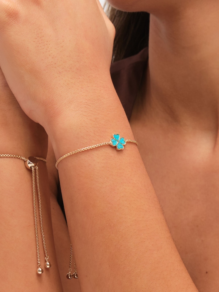 Jon Richard Gold Tone Turquoise Enamel Heart Clover Toggle Bracelet - Image 3 of 3