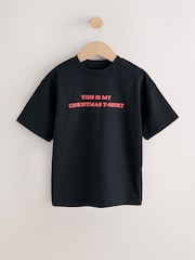 Black/Red Short Sleeve Christmas T-Shirt (3-16yrs) - Image 1 of 4