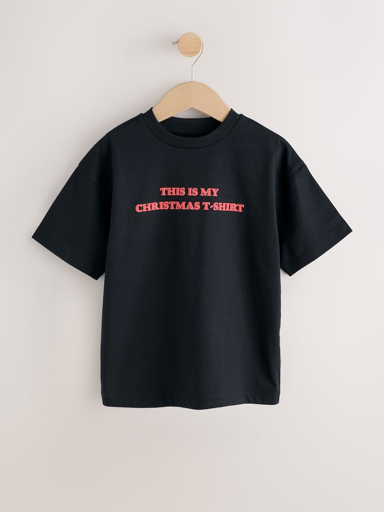 Black/Red Short Sleeve Christmas T-Shirt (3-16yrs) - Image 1 of 4 Black/Red Short Sleeve Christmas T-Shirt (3-16yrs) - Image 1 of 4