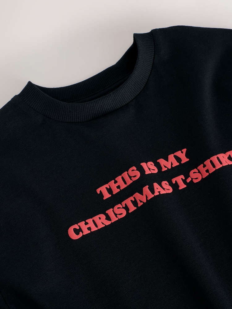 Black/Red Short Sleeve Christmas T-Shirt (3-16yrs) - Image 4 of 4 Black/Red Short Sleeve Christmas T-Shirt (3-16yrs) - Image 4 of 4