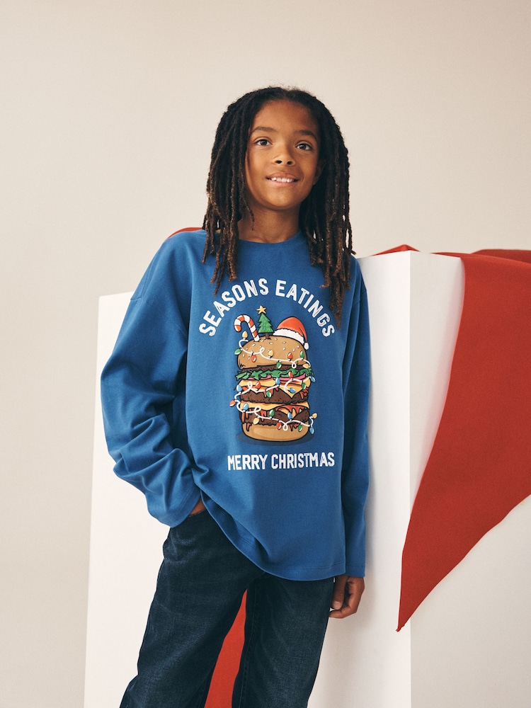 Hamburguesa azul - Camiseta navideña de manga larga (3 - 16 años) - Imagen 1 de 7 Hamburguesa azul - Camiseta navideña de manga larga (3 - 16 años) - Imagen 1 de 7