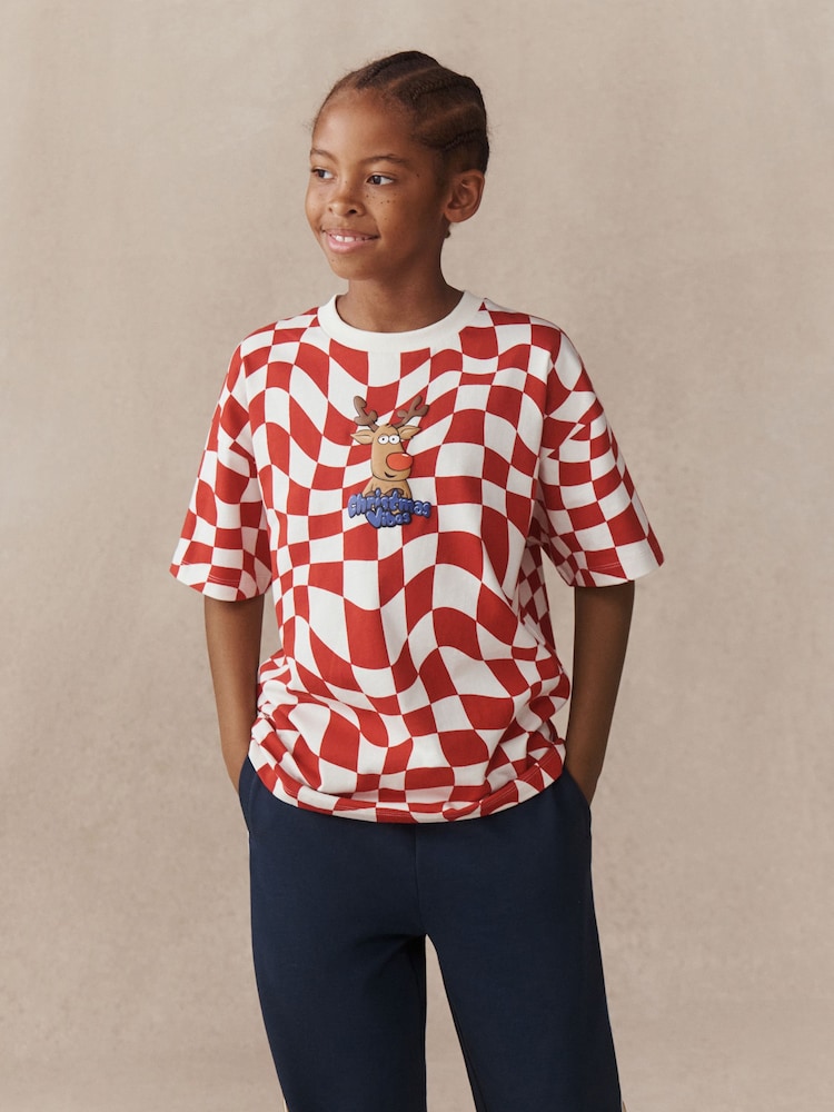 Red/Ecru Rudolph Short Sleeve Christmas T-Shirt (3-16yrs) - Image 2 of 4 Red/Ecru Rudolph Short Sleeve Christmas T-Shirt (3-16yrs) - Image 2 of 4