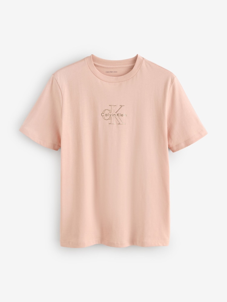 Calvin Klein Pink Glossy Metallic Logo T-Shirt - Image 1 of 1 Calvin Klein Pink Glossy Metallic Logo T-Shirt - Image 1 of 1
