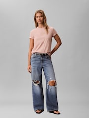 Calvin Klein Pink Glossy Metallic Logo T-Shirt - Image 3 of 5