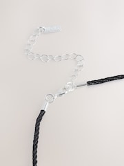 Silver Tone/Black Disc Pendant Tassel Cord Long Necklace - Image 2 of 3