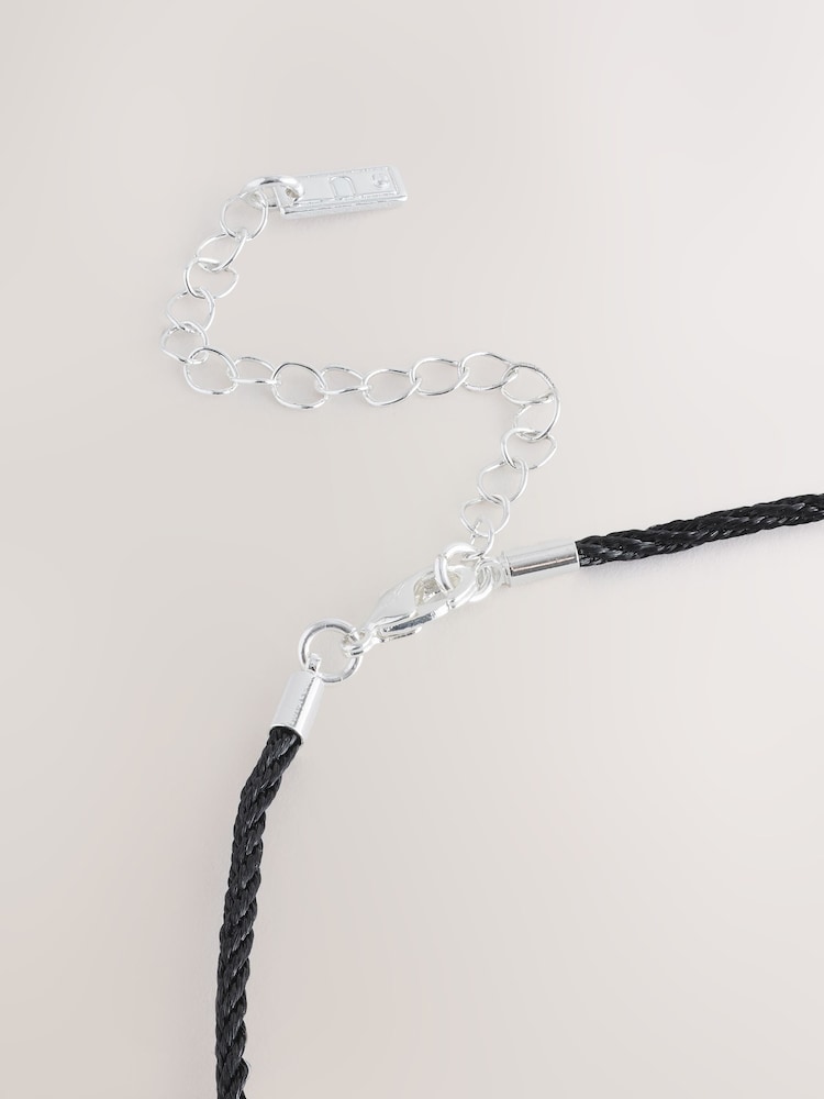 Silver Tone/Black Disc Pendant Tassel Cord Long Necklace - Image 2 of 3 Silver Tone/Black Disc Pendant Tassel Cord Long Necklace - Image 2 of 3