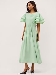 Monsoon Green Pelia Flutter Sleeve Pleated Midi Dress - Image 1 of 5