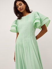 Monsoon Green Pelia Flutter Sleeve Pleated Midi Dress - Image 2 of 5