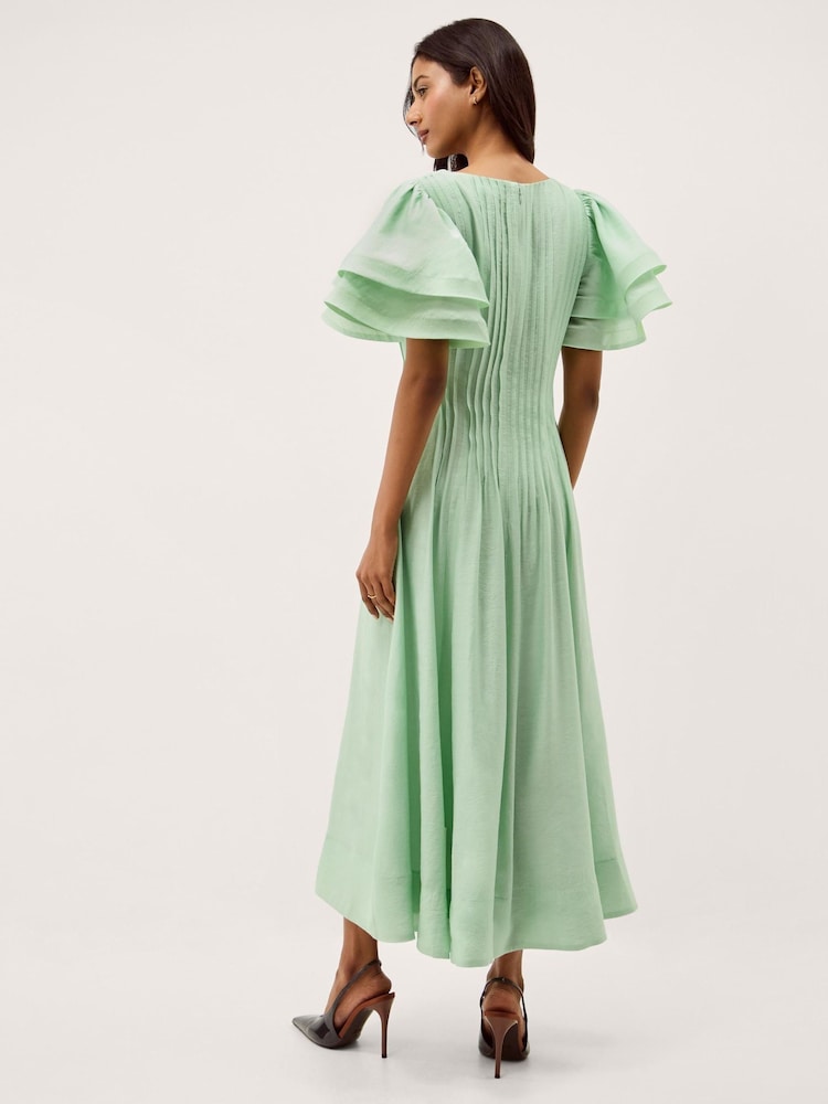 Womens Monsoon Green Pelia Flutter Sleeve Pleated Midi Dress US 12 Womens Monsoon Green Pelia Flutter Sleeve Pleated Midi Dress US 12