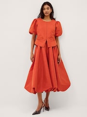 Monsoon Orange Mila Fit and Flare Midi Dress - Image 5 of 6