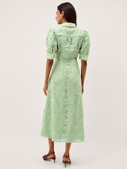 Monsoon Green Bridget Puff Sleeve Lace Midi Dress - Image 3 of 5
