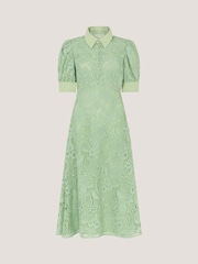 Monsoon Green Bridget Puff Sleeve Lace Midi Dress - Image 5 of 5