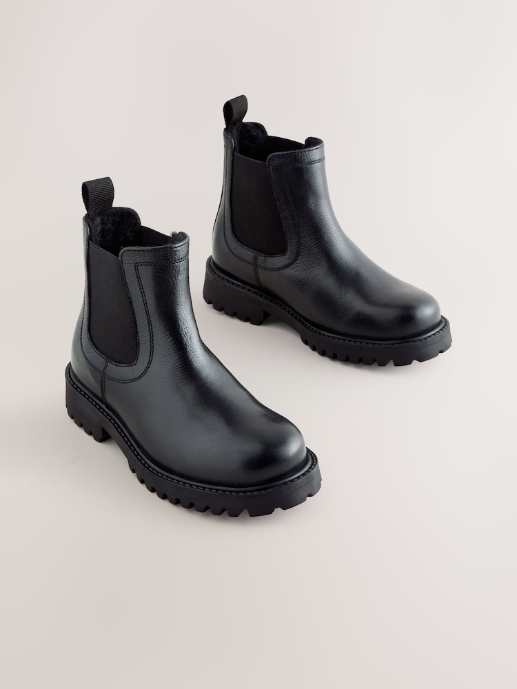 Black Wide Fit (G) Borg Lined Chelsea Boots - Image 1 of 5