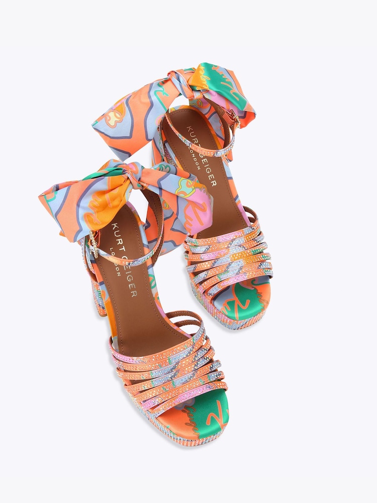 Kurt Geiger London Orange Pierra Ankle Tie Platform Sandals - Image 2 of 4