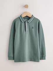 Vert kaki - Long Sleeve Tipped Polo Shirt (3-16yrs) - Image 1 de 4