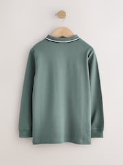 Vert kaki - Long Sleeve Tipped Polo Shirt (3-16yrs) - Image 2 de 4