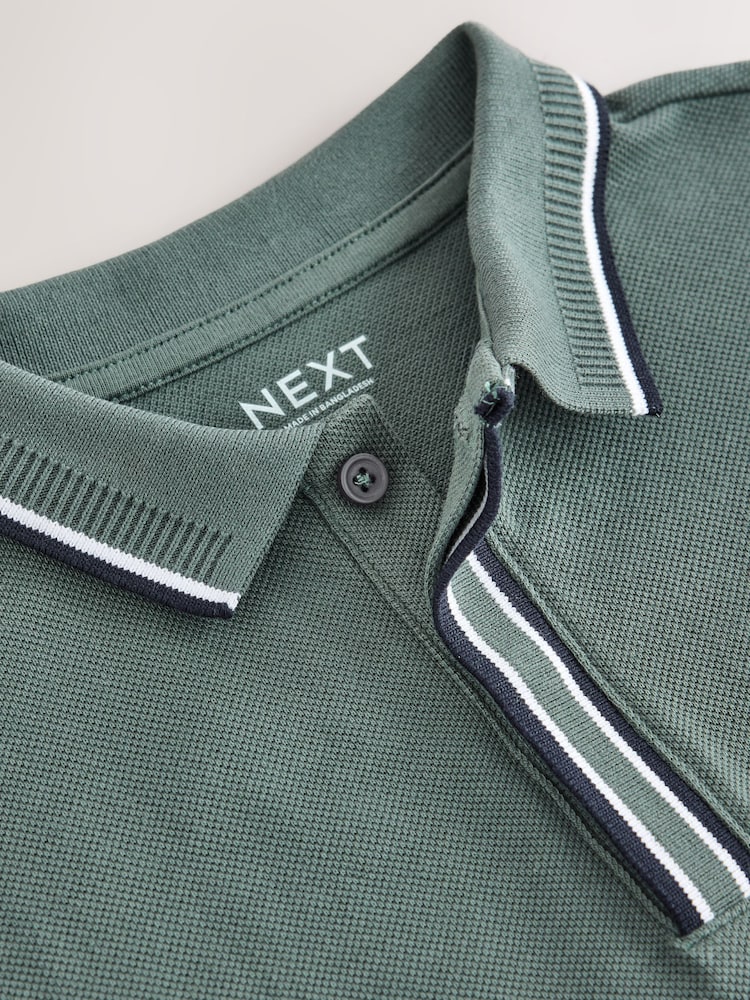 Vert kaki - Long Sleeve Tipped Polo Shirt (3-16yrs) - Image 4 de 4