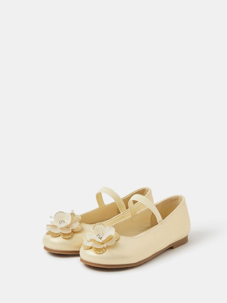 Angels By Accessorize Gold Girls Appliqué Flower Ballet Shoes - Image 1 of 2