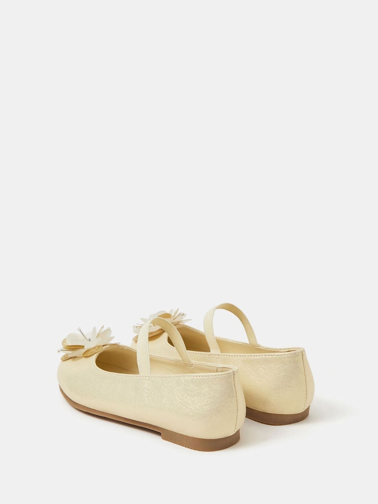 Angels By Accessorize Gold Girls Appliqué Flower Ballet Shoes - Image 2 of 2