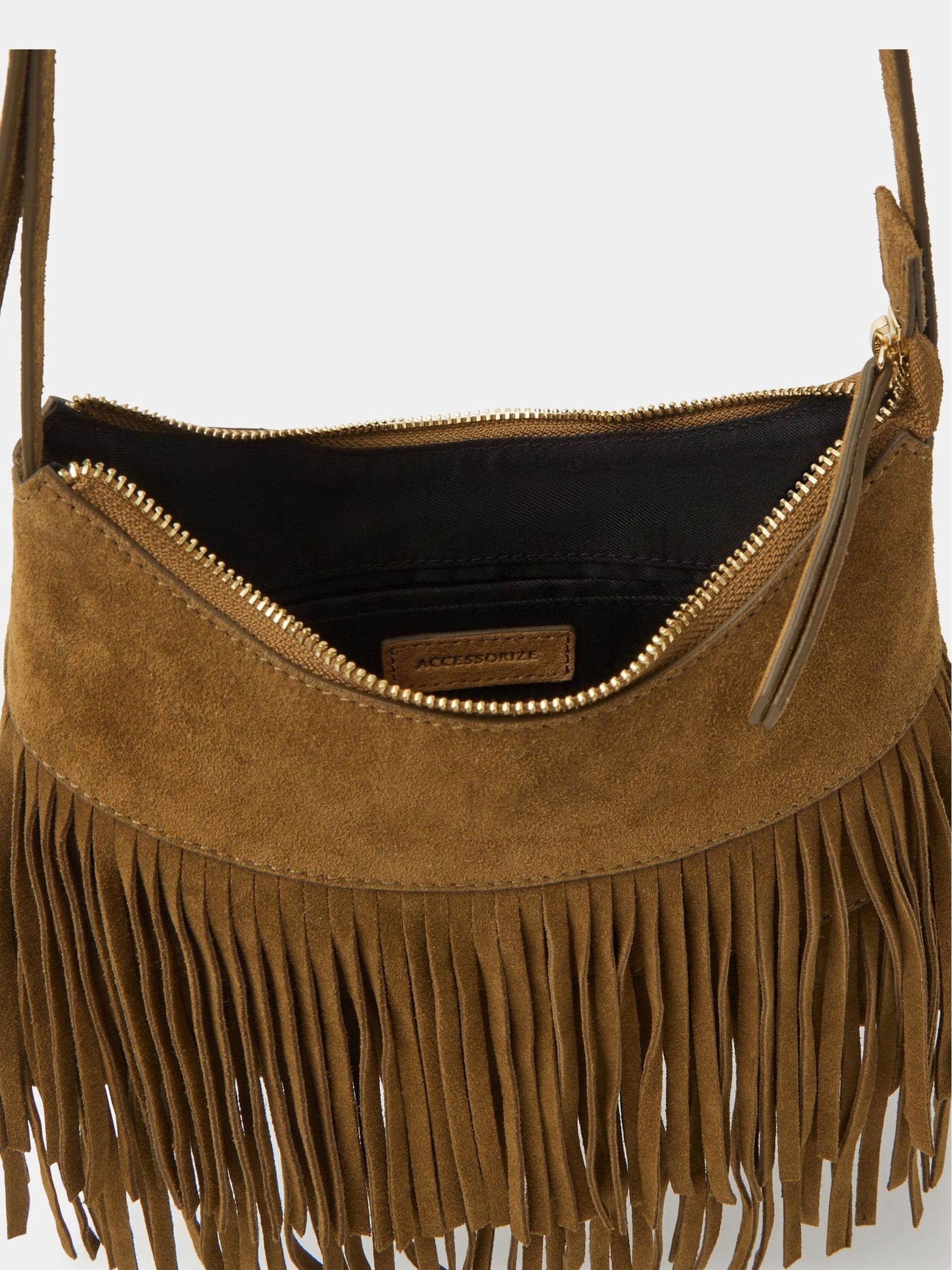 Buy Accessorize Brown Fringe Suede Cross-Body Bag from the Next UK