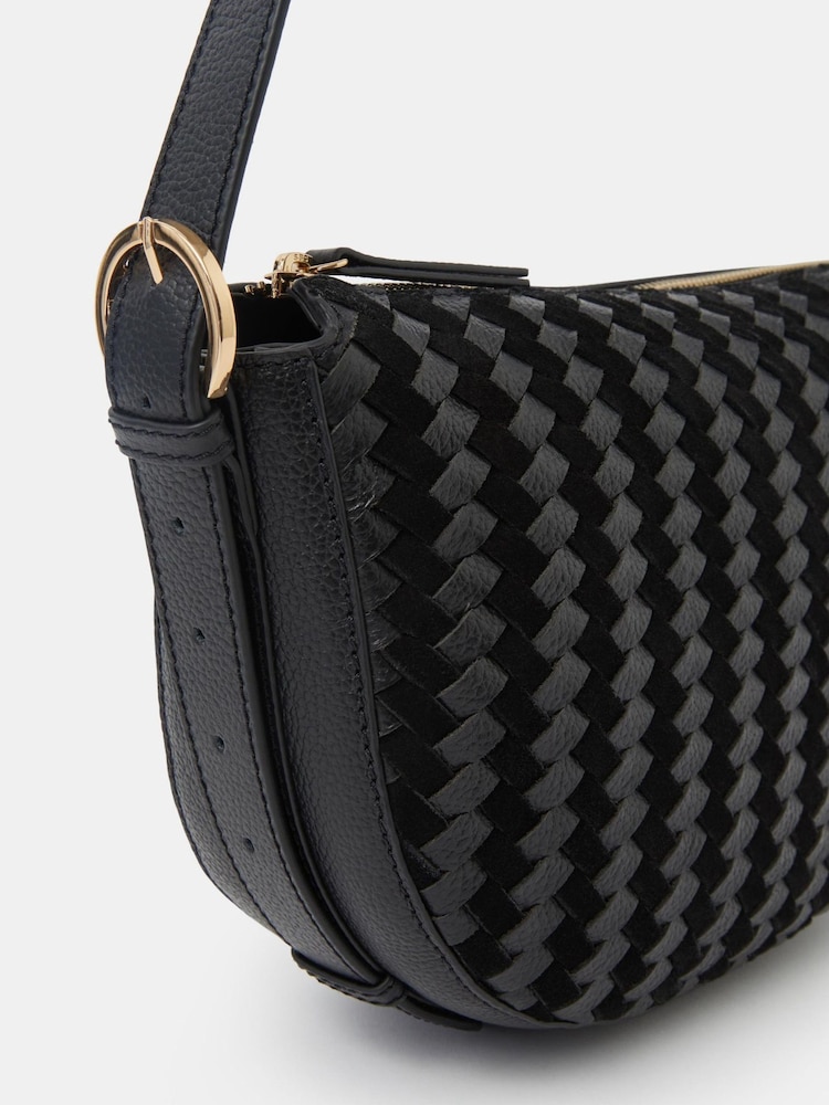 Accessorize Black Woven Leather Crossbody Bag - Image 2 of 3 Accessorize Black Woven Leather Crossbody Bag - Image 2 of 3