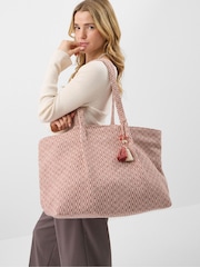 Accessorize Pink Woven Aztec Shopper Bag - Image 1 of 4