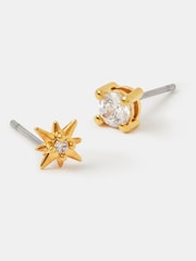 Accessorize Gold Tone 14ct Gold-Plated Diamanté Star Stud Earrings 2-Pack - Image 2 of 2