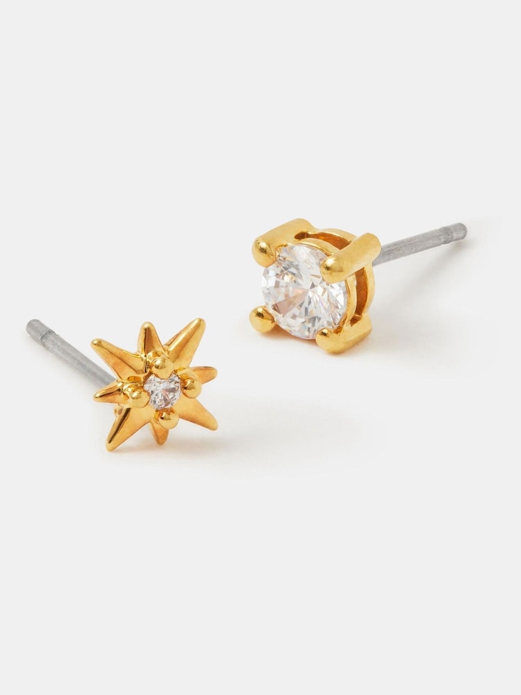 Accessorize Gold Tone 14ct Gold-Plated Diamanté Star Stud Earrings 2-Pack - Image 2 of 2