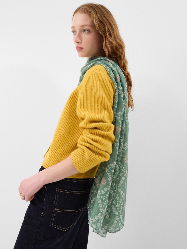 Accessorize Green Lightweight Cross Stitch Heart Print Scarf - Image 1 of 2 Accessorize Green Lightweight Cross Stitch Heart Print Scarf - Image 1 of 2