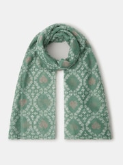 Accessorize Green Lightweight Cross Stitch Heart Print Scarf - Image 2 of 2