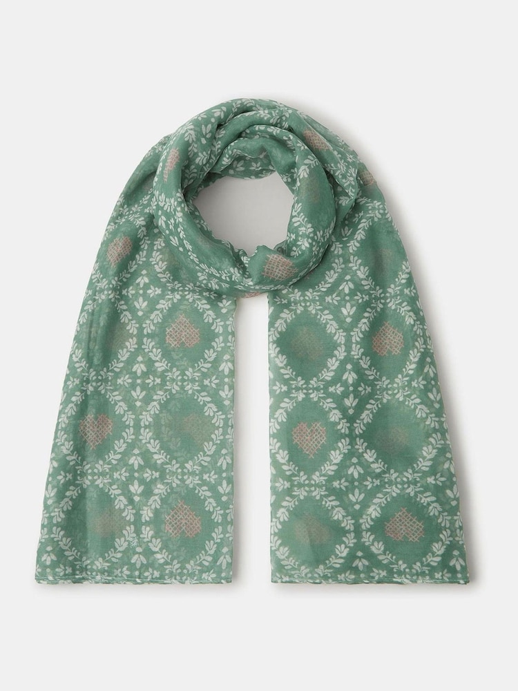 Accessorize Green Lightweight Cross Stitch Heart Print Scarf - Image 2 of 2 Accessorize Green Lightweight Cross Stitch Heart Print Scarf - Image 2 of 2