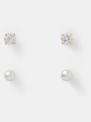 Accessorize Gold Tone Pearl Stud Earrings 2 Pack - Image 1 of 3